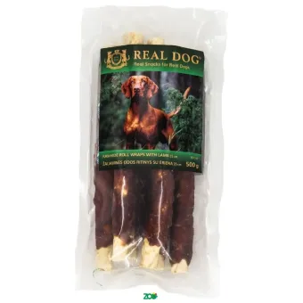 Real Dog Snack odos ritinys, apsuktas ėriena, skanėstas šunims; 500g