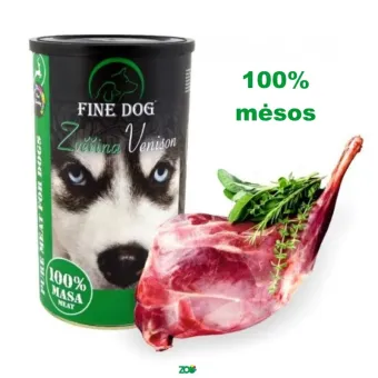 Fine Dog 100% Venison konservuotas pašaras suaugusiems šunims, elniena; 1200g