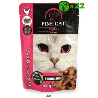 Fine Cat Adult Chunks Chicken Sterilised konservuotas pašaras sterilizuotoms katėms, vištiena; 22x100g