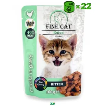 Fine Cat Kitten Chunks Chicken konservuotas pašaras kačiukams, vištiena; 22x100g