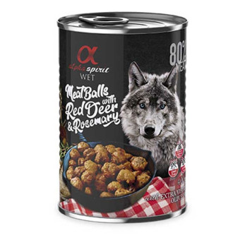 Alpha Spirit konservuotas pašaras šunims vištienos rutuliukai su elniena ir rozmarinais; 400g Alpha Spirit konservuotas pašaras šunims vištienos rutuliukai su elniena ir rozmarinais; 400g