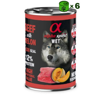 Alpha Spirit Wet konservuotas pašaras suaugusiems šunims, jautiena ir melionas; 6x400g Alpha Spirit Wet konservuotas pašaras suaugusiems šunims, jautiena ir melionas; 6x400g