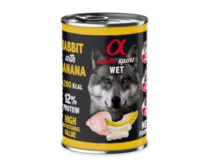 Alpha Spirit Wet konservuotas pašaras suaugusiems šunims, triušiena ir bananai; 6x400g