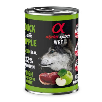 Alpha Spirit Wet konservuotas pašaras suaugusiems šunims, antiena ir obuoliai; 6x400g Alpha Spirit Wet konservuotas pašaras suaugusiems šunims, antiena ir obuoliai; 6x400g