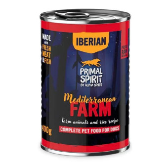 Alpha Spirit Mediterranean Farm konservuotas pašaras suaugusiems šunims, kiaulena, vištiena; 400g Alpha Spirit Mediterranean Farm konservuotas pašaras suaugusiems šunims, kiaulena, vištiena; 400g