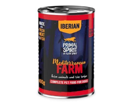 Alpha Spirit Mediterranean Farm konservuotas pašaras suaugusiems šunims, kiaulena, vištiena; 400g