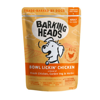 Barking Heads Bowl Lickin Chicken konservuotas pašaras suaugusiems šunims, vištiena; 10x300g Barking Heads Bowl Lickin Chicken konservuotas pašaras suaugusiems šunims, vištiena; 10x300g