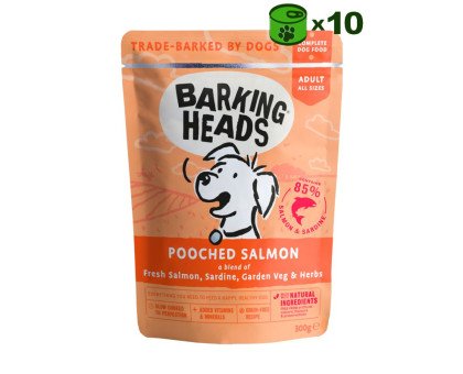 Barking Heads Pooched Salmon konservuotas pašaras suaugusiems šunims, lašiša ir sardinė; 10x300g