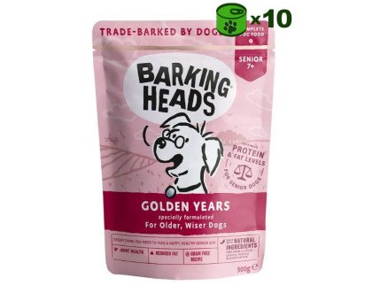 Barking Heads Wet Golden Years konservuotas pašaras seniems šunims, vištiena ir lašiša; 10x300g