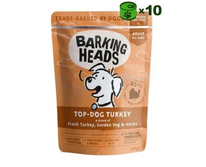 Barking Heads Top Dog Turkey konservuotas pašaras suaugusiems šunims, kalakutiena; 10x300g