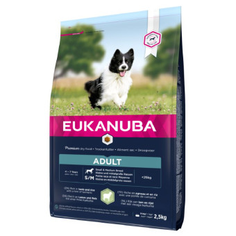 Eukanuba Adult S/M Breeds Lamb sausas pašaras suaugusiems šunims mažo ir vidutinio dydžio veislų, ryžiai, ėriena; 2.5kg, 12kg Eukanuba Adult S/M Breeds Lamb sausas pašaras suaugusiems šunims mažo ir vidutinio dydžio veislų, ryžiai, ėriena; 2.5kg, 12kg