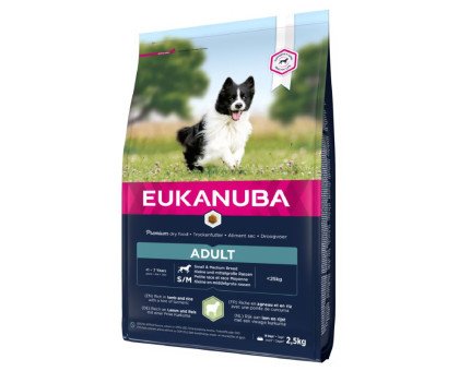 Eukanuba Adult S/M Breeds Lamb sausas pašaras suaugusiems šunims mažo ir vidutinio dydžio veislų, ryžiai, ėriena; 2.5kg, 12kg