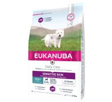 Eukanuba Daily Care Sensitive Skin All Breeds sausas pašaras turintiems jautrią odą šunims visų veislų, žuvis; 2.3kg, 12kg