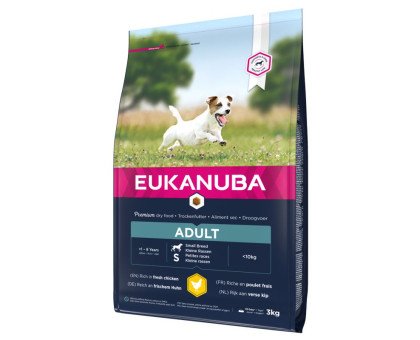 Eukanuba Adult S Breeds Chicken sausas pašaras suaugusiems šunims mažo dydžio veislų, vištiena; 3kg, 15kg