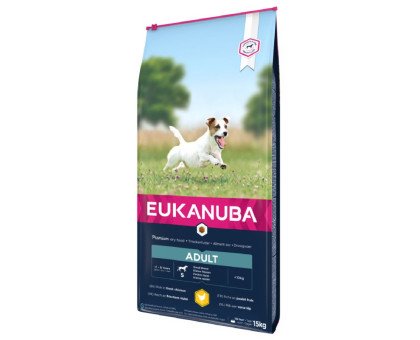 Eukanuba Adult S Breeds Chicken sausas pašaras suaugusiems šunims mažo dydžio veislų, vištiena; 3kg, 15kg