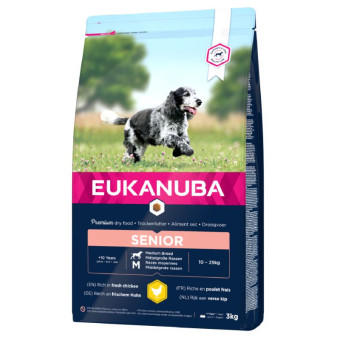Eukanuba Senior M Breeds Chicken sausas pašaras senyviems šunims vidutinio dydžio veislų, vištiena; 15kg Eukanuba Senior M Breeds Chicken sausas pašaras senyviems šunims vidutinio dydžio veislų, vištiena; 15kg
