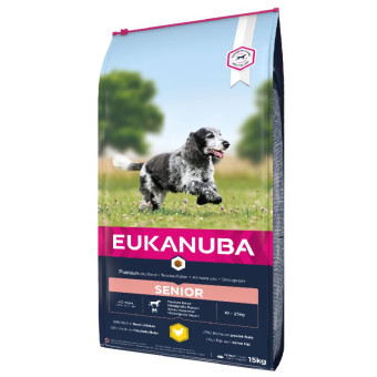 Eukanuba Senior M Breeds Chicken sausas pašaras senyviems šunims vidutinio dydžio veislų, vištiena; 15kg Eukanuba Senior M Breeds Chicken sausas pašaras senyviems šunims vidutinio dydžio veislų, vištiena; 15kg