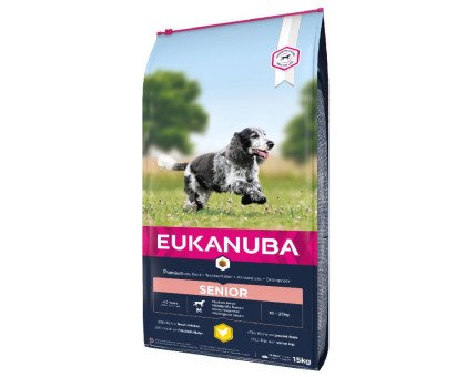 Eukanuba Senior M Breeds Chicken sausas pašaras senyviems šunims vidutinio dydžio veislų, vištiena; 15kg