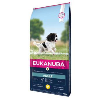 Eukanuba Adult M Breeds Chicken sausas pašaras suaugusiems šunims vidutinio dydžio veislų, vištiena; 3kg, 15kg