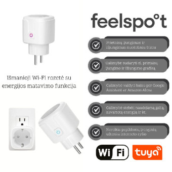Feelspot SL01.16 išmanioji rozetė su energijos matavimo funkcija; WiFi, Tuya Feelspot SL01.16 išmanioji rozetė su energijos matavimo funkcija; WiFi, Tuya
