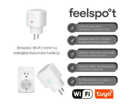 Feelspot SL01.16 išmanioji rozetė su energijos matavimo funkcija; WiFi, Tuya