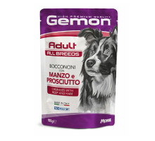 Gemon Wet Dog Pouches Chunkies Adult beef & ham konservuotas pašaras šunims, jautiena; 100g