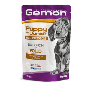 Gemon Wet Dog Pouches Chunkies Puppy&Junior chicken konservuotas pašaras šuniukams, vištiena; 100g Gemon Wet Dog Pouches Chunkies Puppy&Junior chicken konservuotas pašaras šuniukams, vištiena; 100g