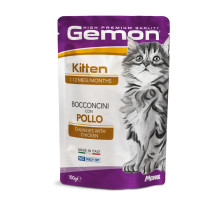 Gemon Wet Cat Pouches chunkies Kitten chicken konservuotas pašaras kačiukams, vištiena; 100g