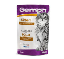 Gemon Wet Cat Pouches chunkies Kitten chicken konservuotas pašaras kačiukams, vištiena; 100g