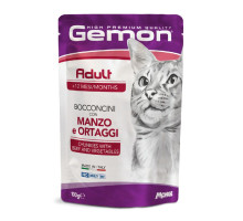 Gemon Wet Cat Pouches chunkies Adult Beef & vegetables konservuotas pašaras katėms, jautiena; 100g