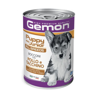 Gemon Dog Chunks junior chicken & turkey konservuotas pašaras šuniukams, vištiena, kalakutiena; 415g Gemon Dog Chunks junior chicken & turkey konservuotas pašaras šuniukams, vištiena, kalakutiena; 415g