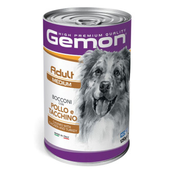 Gemon Wet Dog Chunks Adult Medium chicken & turkey konservuotas pašaras šunims, vištiena, kalakutiena; 1250g Gemon Wet Dog Chunks Adult Medium chicken & turkey konservuotas pašaras šunims, vištiena, kalakutiena; 1250g