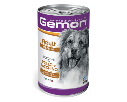 Gemon Wet Dog Chunks Adult Medium chicken & turkey konservuotas pašaras šunims, vištiena, kalakutiena; 1250g