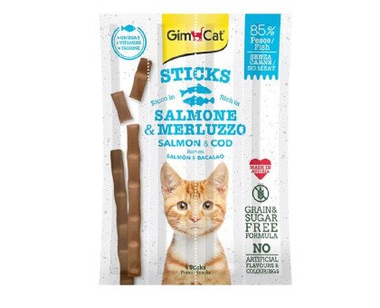 GimCat Sticks Salmon & Poultry skanėstas katėms begrūdės lazdelės, lašiša ir upėtakis; 4vnt