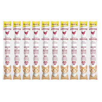 GimCat Sticks 10 Poultry skanėstas katėms begrūdės lazdelės, paukštiena; 10vnt GimCat Sticks 10 Poultry skanėstas katėms begrūdės lazdelės, paukštiena; 10vnt