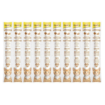GimCat Sticks 10 Turkey & Rabbit skanėstas katėms begrūdės lazdelės, kalakutiena, triušiena; 10vnt GimCat Sticks 10 Turkey & Rabbit skanėstas katėms begrūdės lazdelės, kalakutiena, triušiena; 10vnt