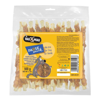 Hau&Miau pagaliukai apsukti vištiena, skanėstas šunims; 500g Hau&Miau pagaliukai apsukti vištiena, skanėstas šunims; 500g