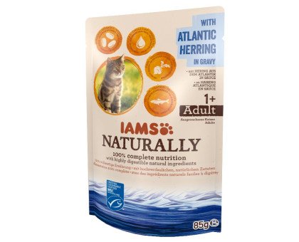 Iams Naturally Cat Atlantic Herring konservuotas pašaras katėms, silkė; 85g