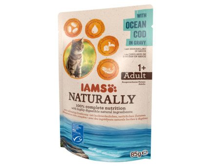 Iams Naturally Cat Ocean Cod konservuotas pašaras katėms, menkė; 85g