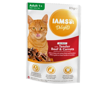 Iams Delights Cat Beef&Carrots konservuotas pašaras katėms, morkos, jautiena; 85g