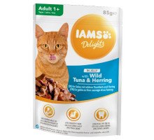 Iams Delights Cat Tuna&Herring konservuotas pašaras katėms, tunas, silkė; 85g