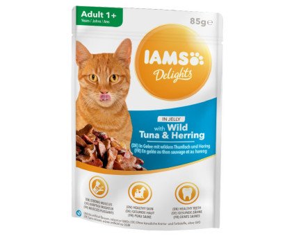 Iams Delights Cat Tuna&Herring konservuotas pašaras katėms, tunas, silkė; 85g