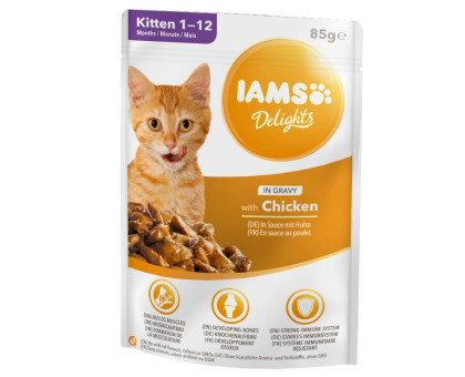 Iams Delights Kitten Chicken konservuotas pašaras kačiukams, vištiena; 85g