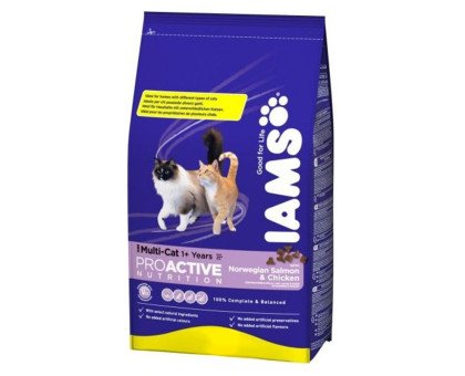 Iams Adult Cat Multicat sausas pašaras suaugusioms katėms, lašiša, vištiena; 15kg