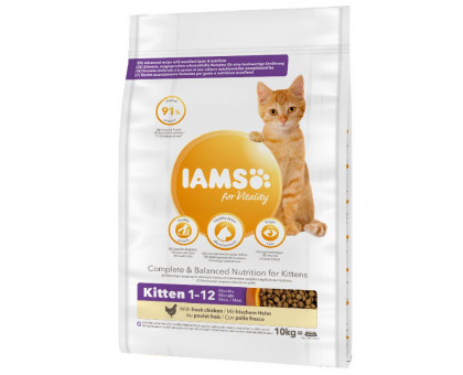 Iams Vitality Kitten Chicken sausas pašaras kačiukams, vištiena; 2kg, 10kg