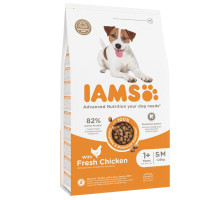 Iams Adult S/M Breeds Chicken sausas pašaras suaugusiems šunims mažo ir vidutinio dydžio veislų, vištiena; 3kg, 12kg