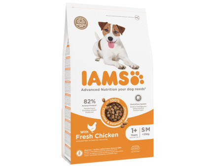 Iams Adult S/M Breeds Chicken sausas pašaras suaugusiems šunims mažo ir vidutinio dydžio veislų, vištiena; 3kg, 12kg