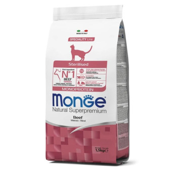 Monge Cat Natural Speciality Monoprotein Sterilized Beef sausas pašaras katėms, jautiena; 1.5kg Monge Cat Natural Speciality Monoprotein Sterilized Beef sausas pašaras katėms, jautiena; 1.5kg