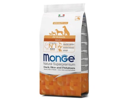 Monge Adult All Breeds Duck&Rice sausas pašaras šunims, antiena, ryžiai; 2.5kg, 12kg