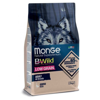 Monge BWILD Adult All Breeds Goose sausas pašaras šunims, žasiena; 2.5kg, 12kg Monge BWILD Adult All Breeds Goose sausas pašaras šunims, žasiena; 2.5kg, 12kg